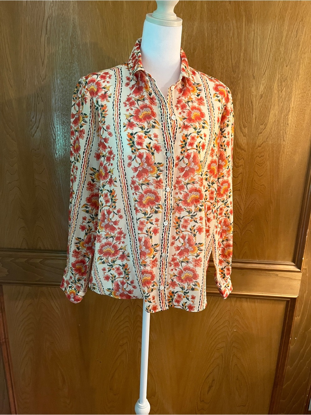 Sz 6 Sezane Fiori Rossi Print Button-Down Pierro Shirt Sz 38 UK - Picture 7 of 17